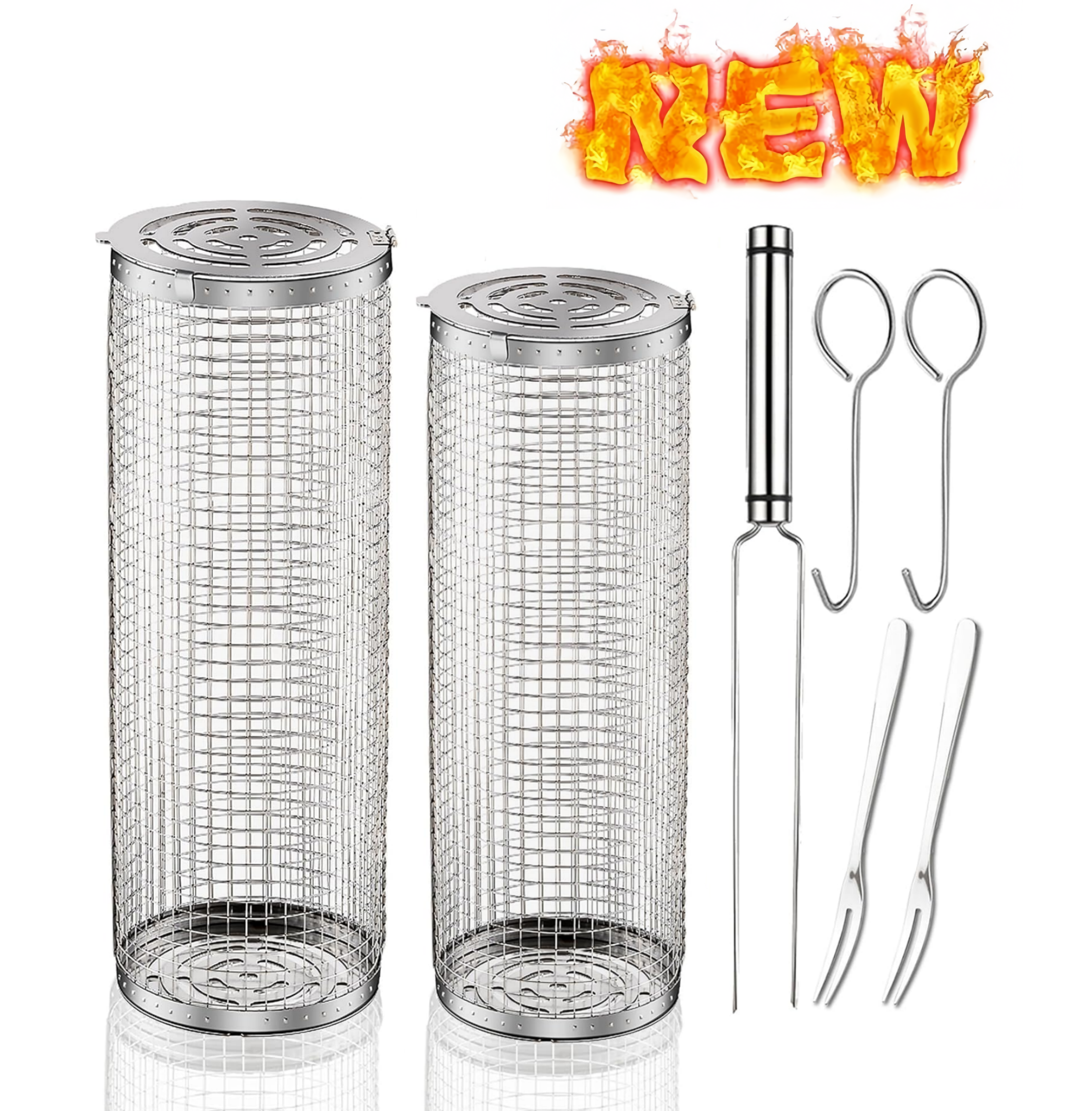 NEW Rolling Grill Basket set