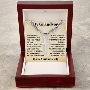 My Grandson - Strong & Courageous Cross Chain Keepsake (FREE SHIPPING)