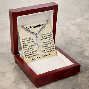 My Grandson - Strong & Courageous Cross Chain Keepsake (FREE SHIPPING)