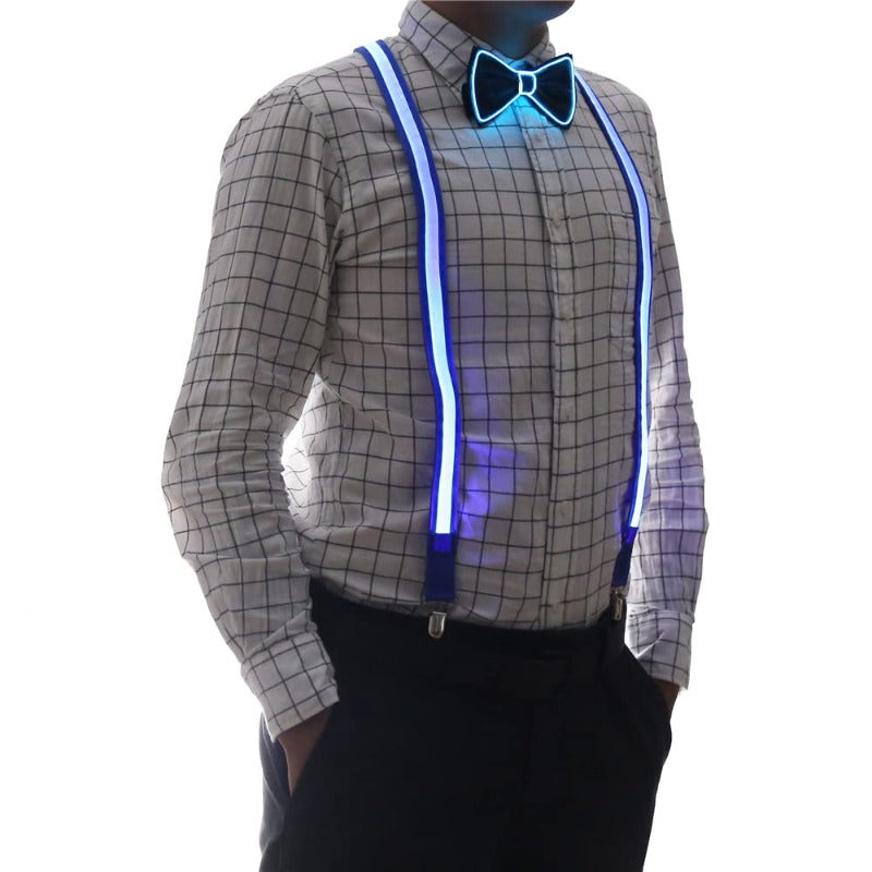 Light Up Men's LED Suspenders and Bow Tie Combo